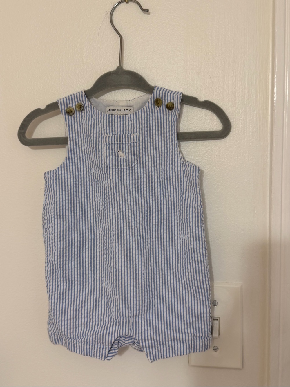 Janie and Jack Blue and White Striped Seersucker Tank Romper